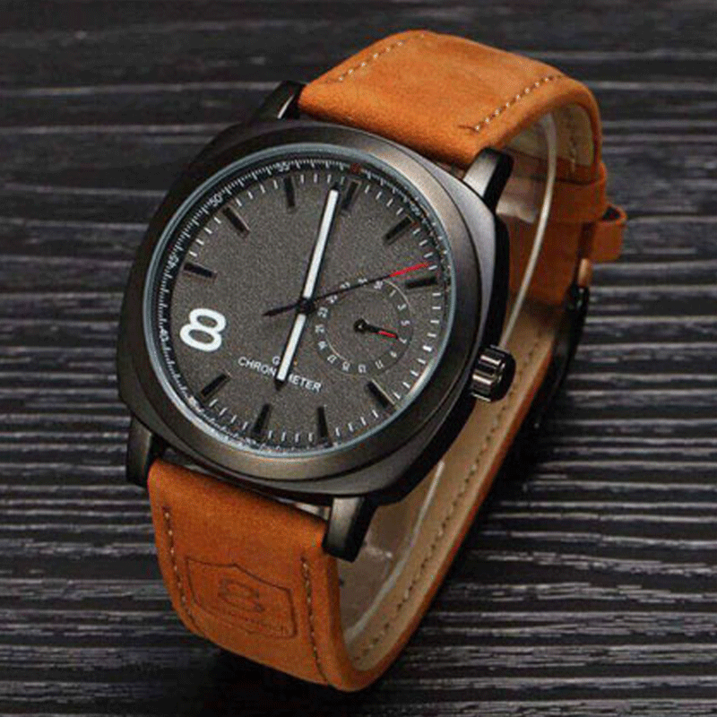 Men Wrist Black Dial Leather Strap watch