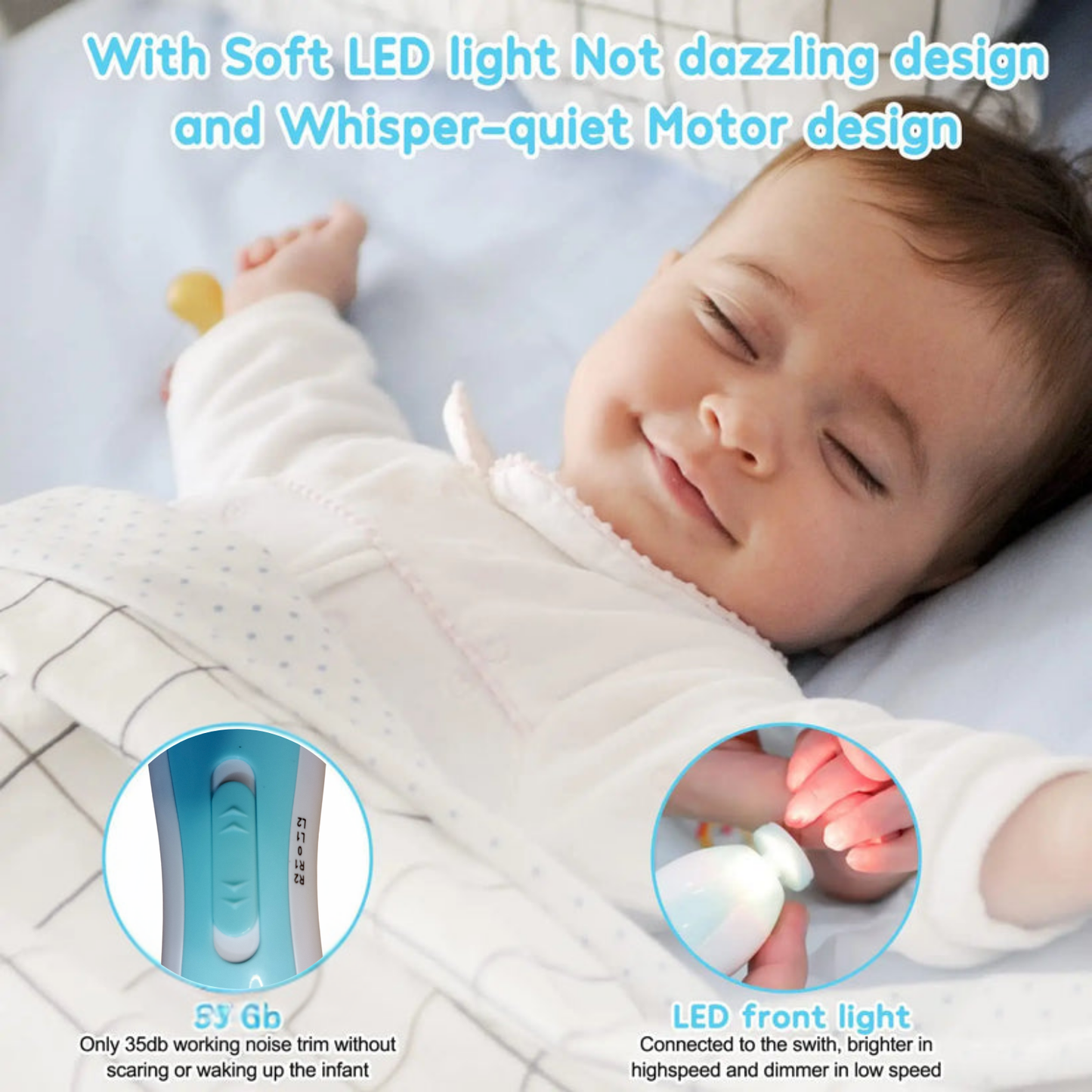 Baby Nail Trimmer with 6 Grinding Heads and LED Light