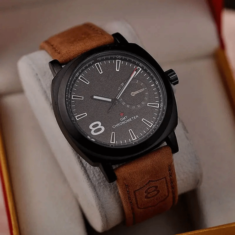 Men Wrist Black Dial Leather Strap watch