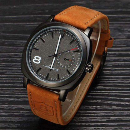 Men Wrist Black Dial Leather Strap watch